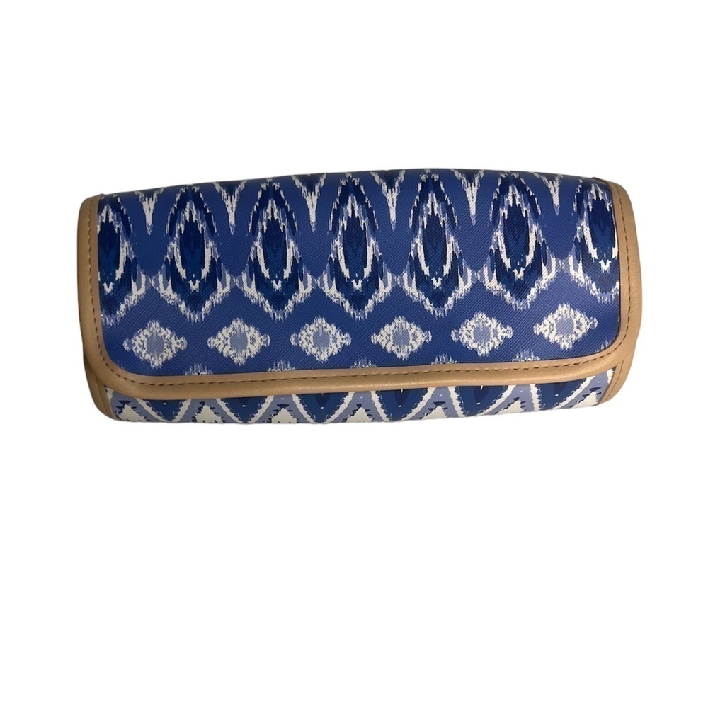 Stella & Dot Roll With It Blue Ikat Jewelry Roll Travel Case